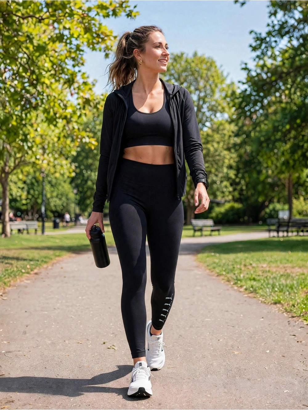 PUMA Leggings XL Black fits M-L/5 White Logos Side | Seamless